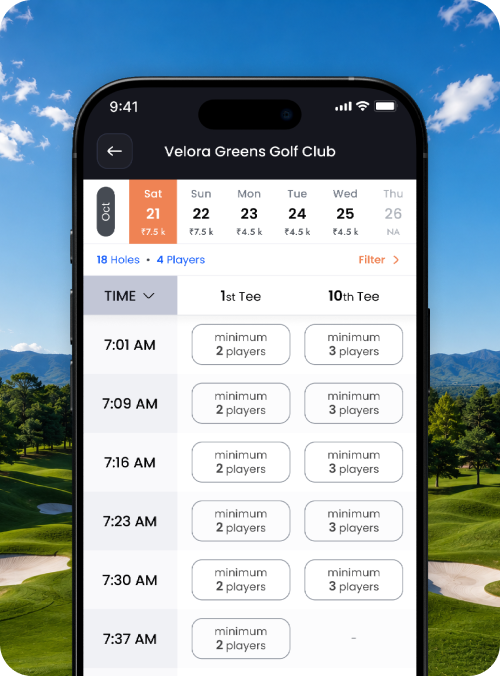 SkoreKard app booking tee times at Velora Greens Golf Club